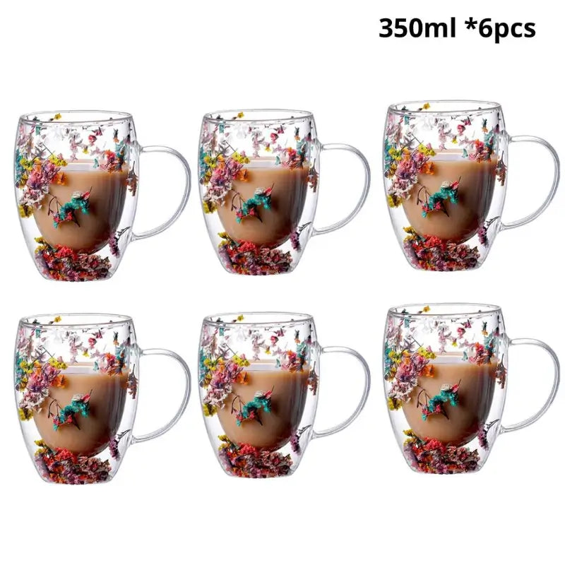 Caneca Flowers Artesanal em Vidro Duplo | Promoção: Compre 1 - Leve 2 🔥