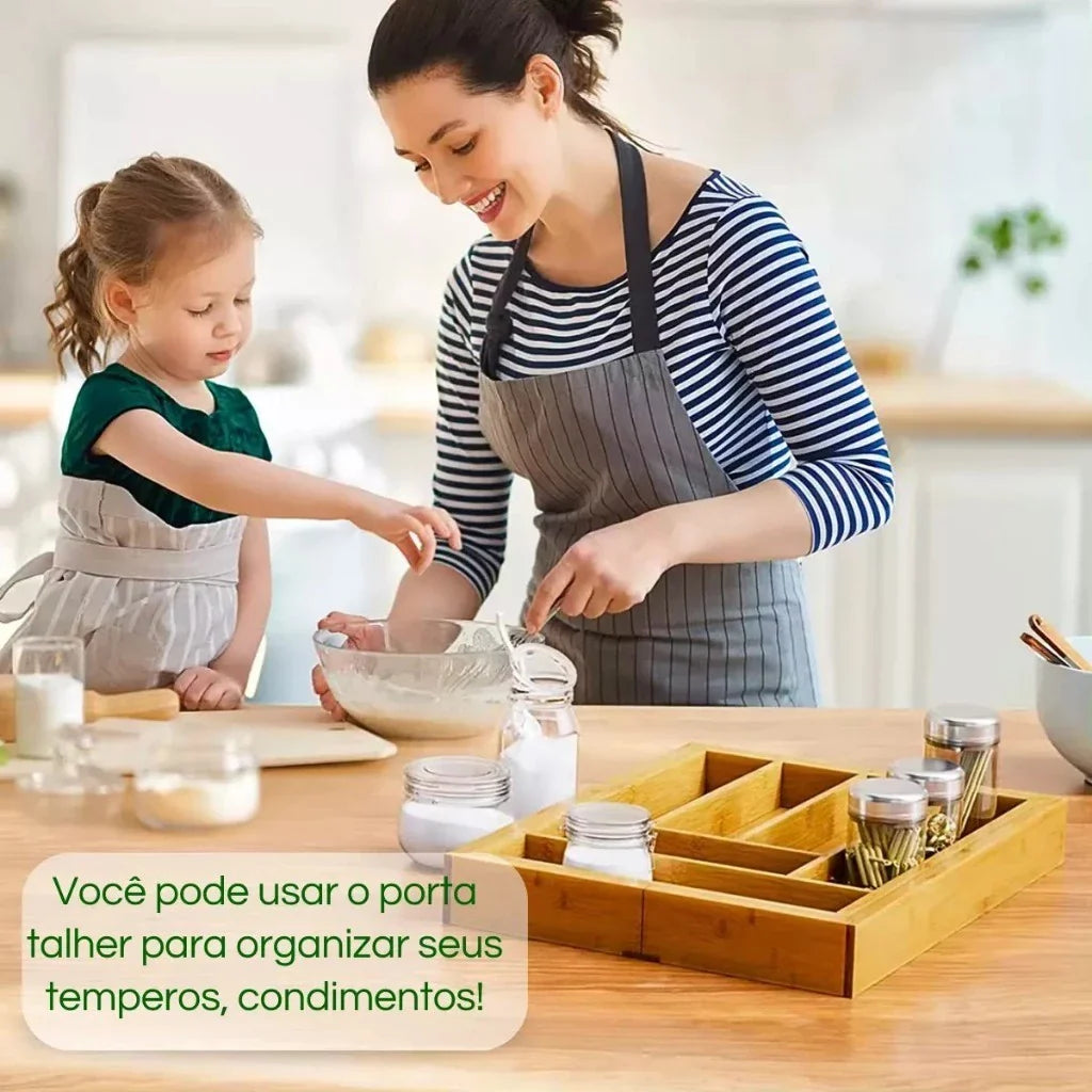 Bamboo Prime™ | Porta-Talheres de Bambu Premium Extensível