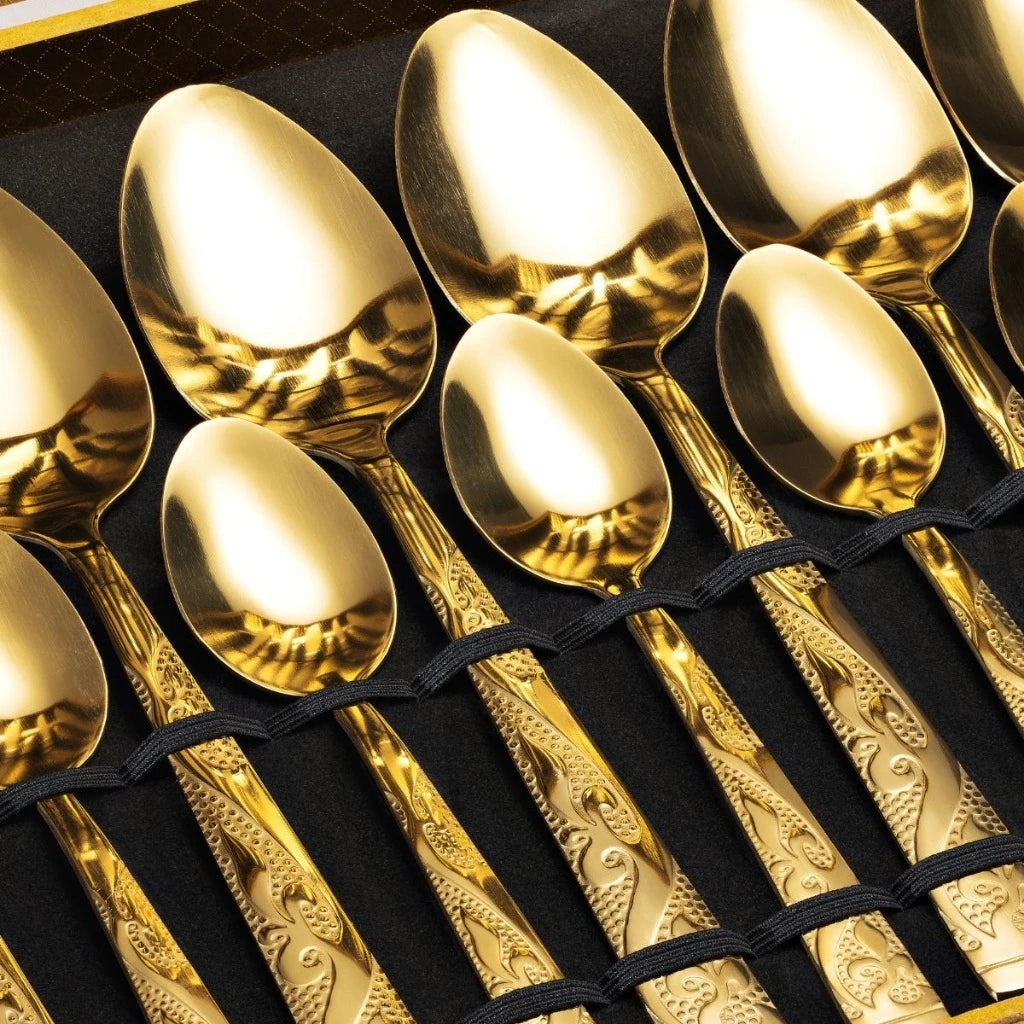 Faqueiro Aura Royale Gold™ | 24 Peças Com Maleta Luxo