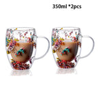 Caneca Flowers Artesanal em Vidro Duplo | Promoção: Compre 1 - Leve 2 🔥