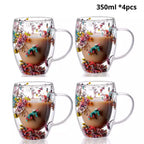 Caneca Flowers Artesanal em Vidro Duplo | Promoção: Compre 1 - Leve 2 🔥