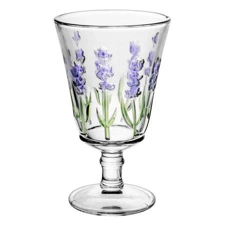 Conjunto com Jarra e 6 Taças  Lavanda/Coqueiro em Cristal – Pintura Manual | Mesa Posta com Sofisticação