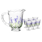Conjunto com Jarra e 6 Taças  Lavanda/Coqueiro em Cristal – Pintura Manual | Mesa Posta com Sofisticação